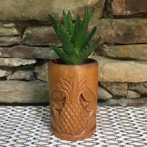 VTG Monkeypod Mug Pineapple Carved Tiki Bar Hawaii - Picture 9 of 14